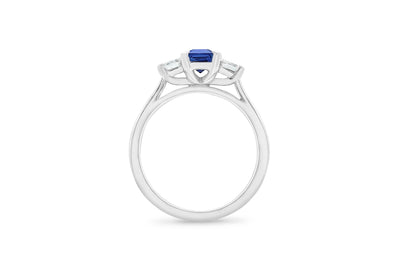 Blue Sapphire and Diamond Three Stone Ring