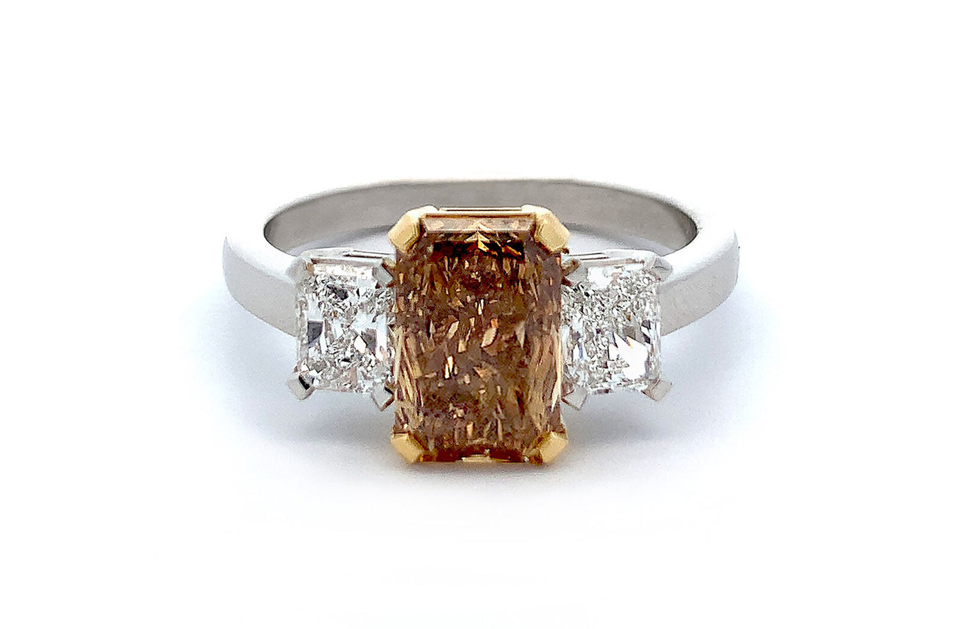 Cognac Diamond and Diamond Three Stone Ring