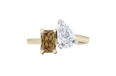 Caline: Cognac Radiant Diamond and Pear Cut Diamond Ring