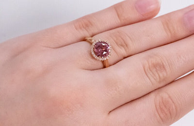 Purple Imperial Garnet Diamond Halo Ring