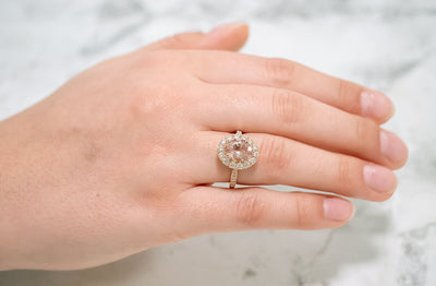 Morganite and Diamond Halo Ring