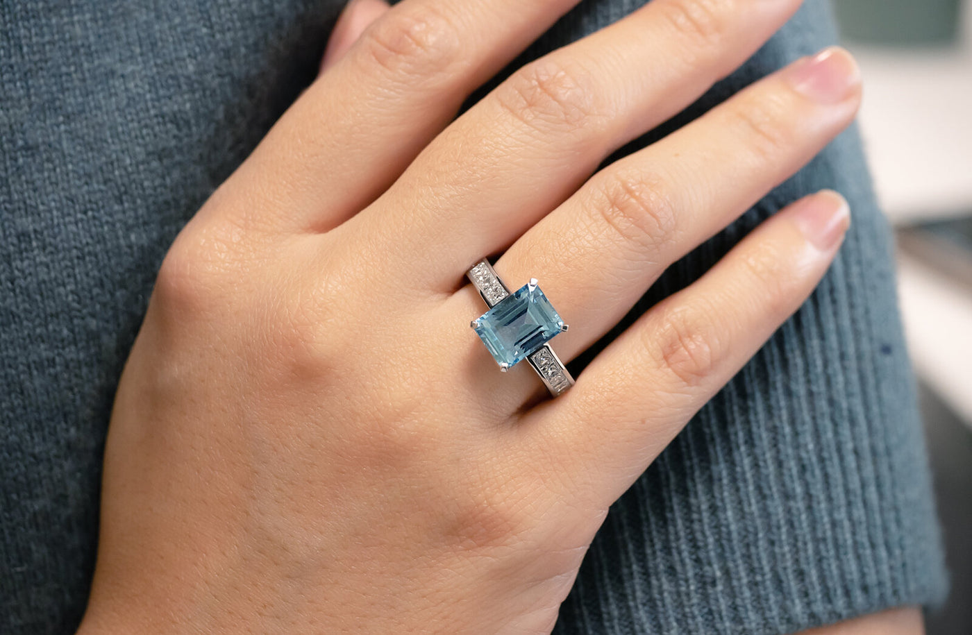 Aquamarine and Diamond Ring