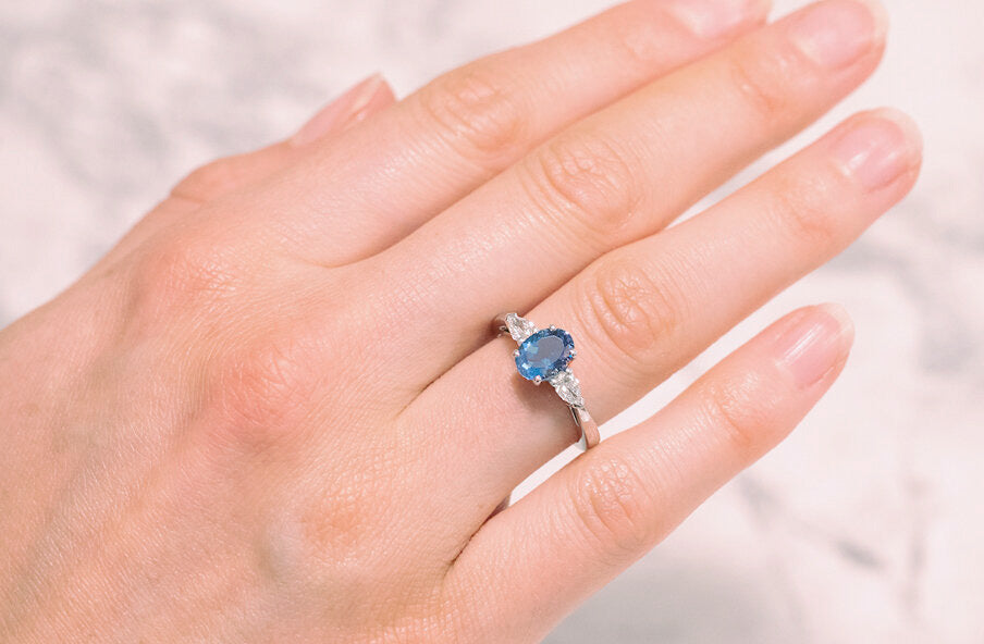 Aquamarine and Diamond Three Stone Ring