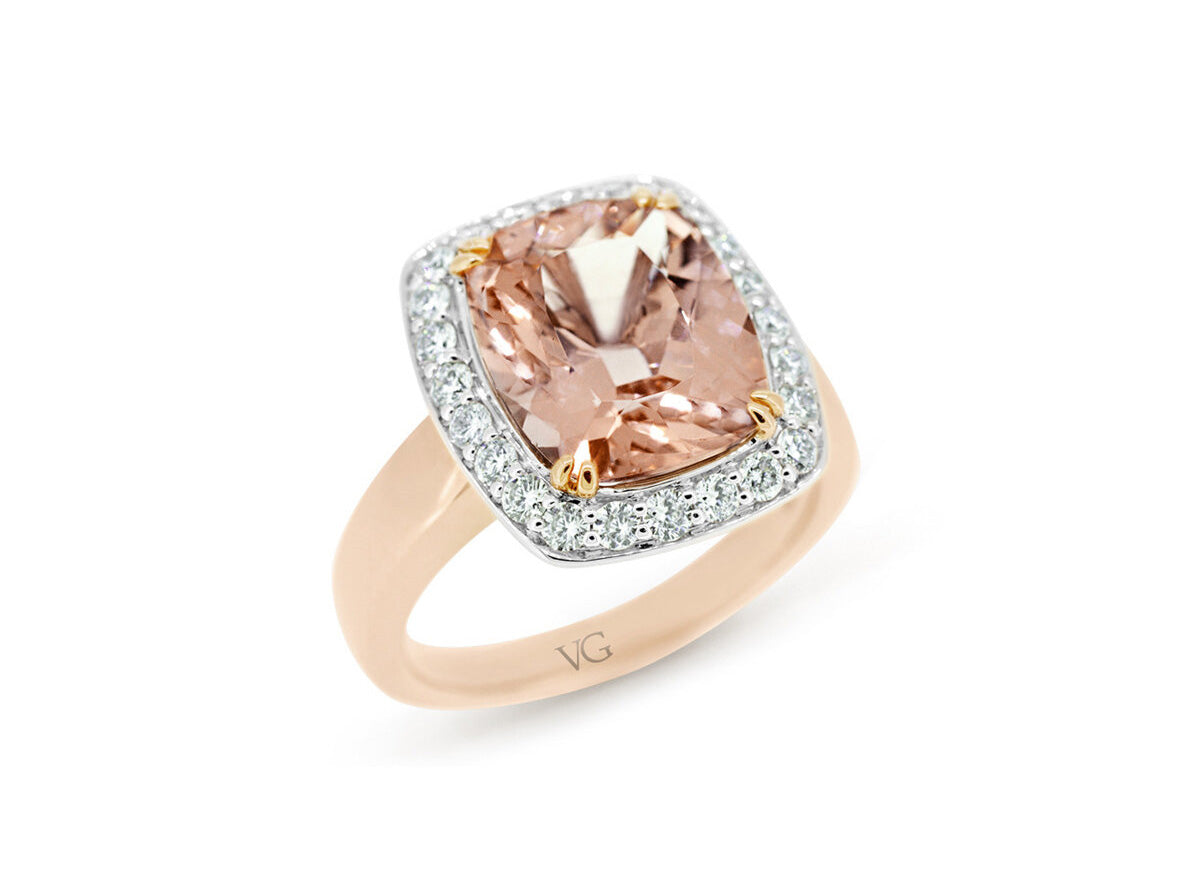 Subtle Blush: Morganite and Diamond Halo Ring