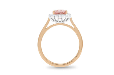 Peony: Peach Pink Spinel Diamond Halo Ring