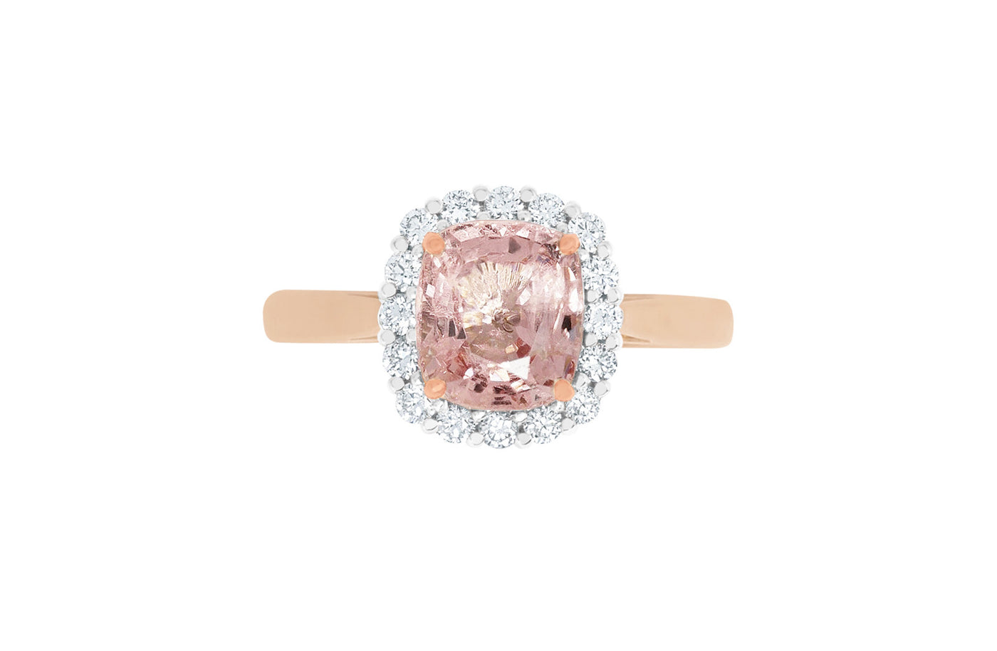 Peony: Peach Pink Spinel Diamond Halo Ring