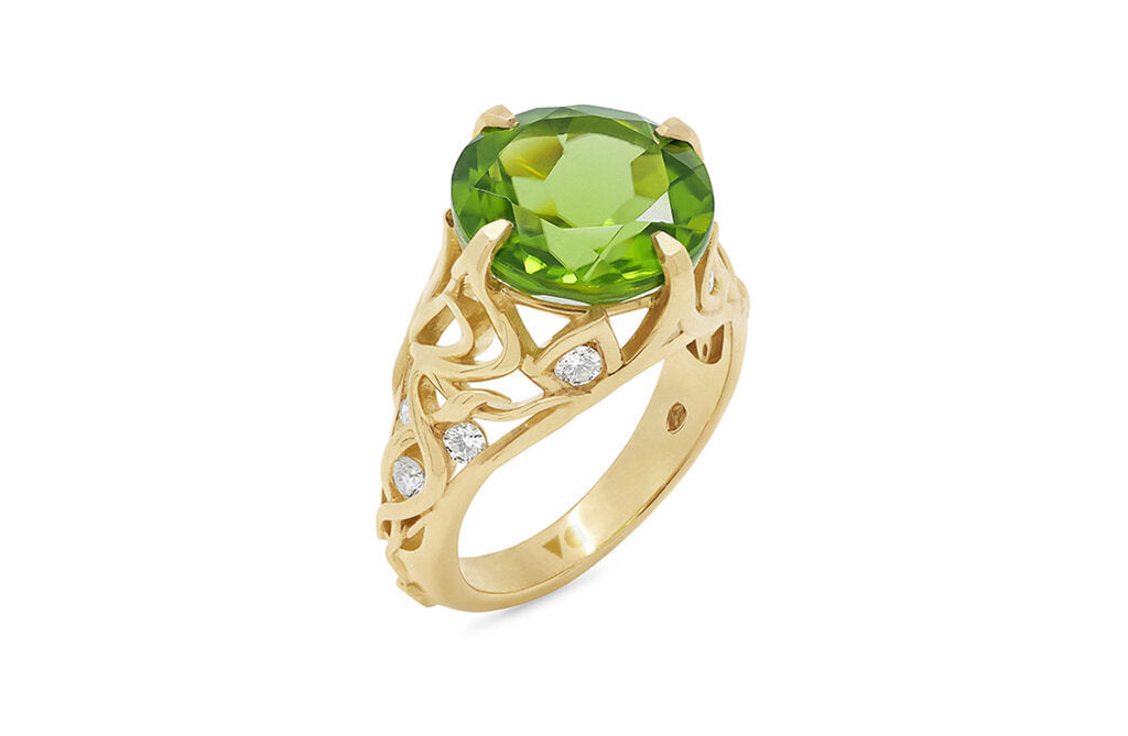 Peridot and Diamond Yellow Gold Vine Ring