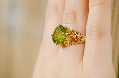 Peridot and Diamond Yellow Gold Vine Ring