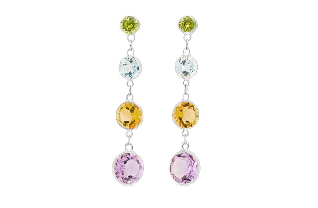 Coloured Waterfall: Gemstone Drop Earrings in Gold | 5.50ctw