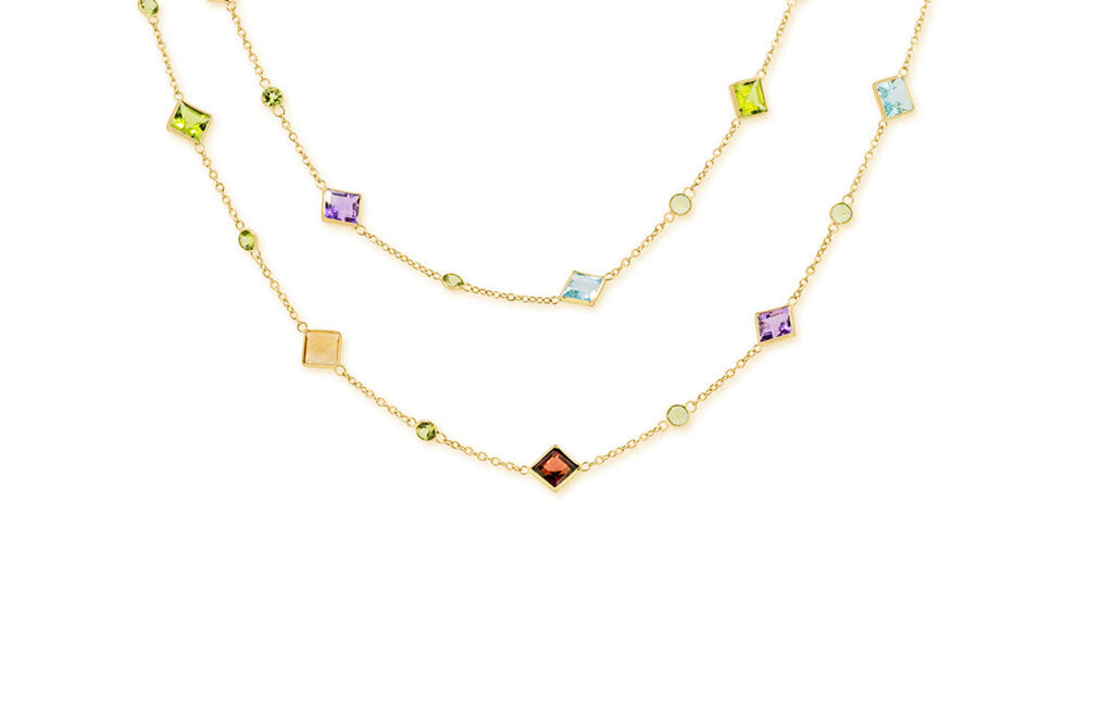 Deco Coloured Gemstone Necklace in Yellow Gold
