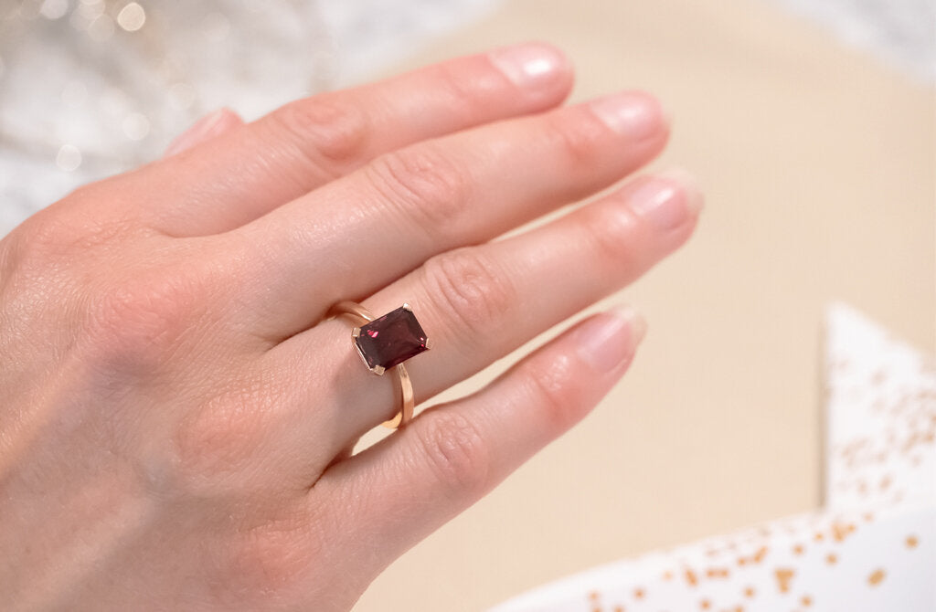 Octagonal Cut Garnet Solitaire Ring