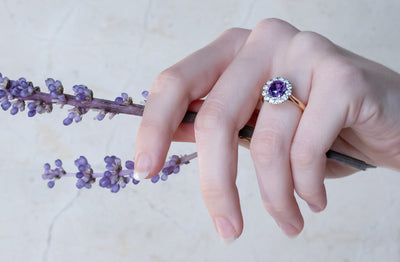 Purple Spinel Diamond Halo Ring