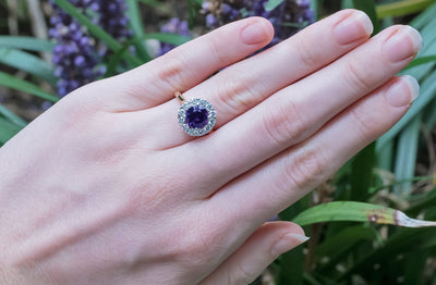 Purple Spinel Diamond Halo Ring