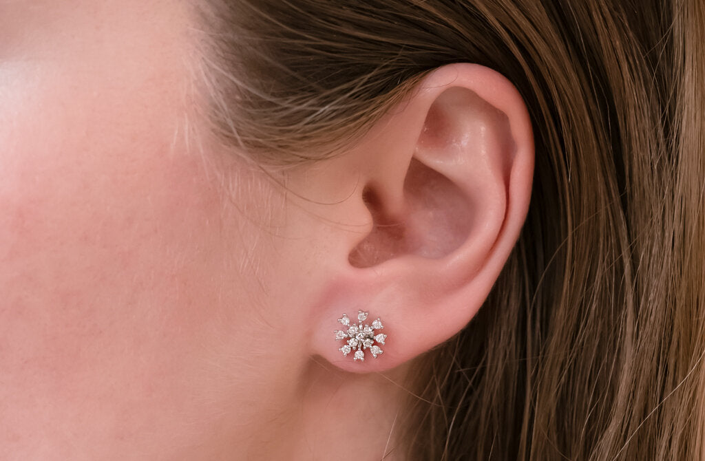 Snowflake Diamond Stud Earrings in Gold
