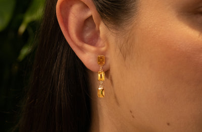 Triple Drop Citrine Earrings in Yellow Gold | 5.80ctw