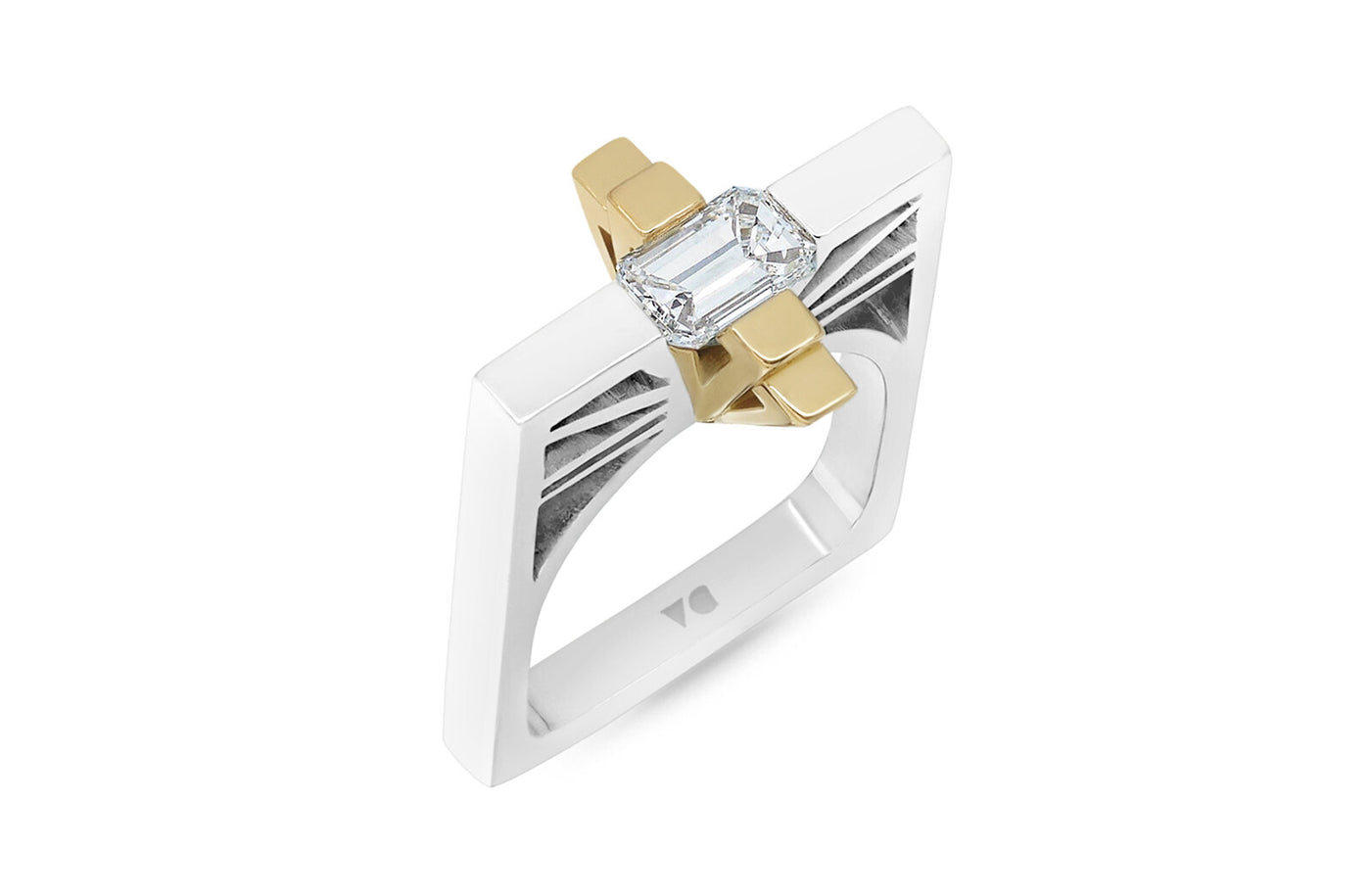 Tribeca: Modern Art Deco Two-Tone Diamond Ring