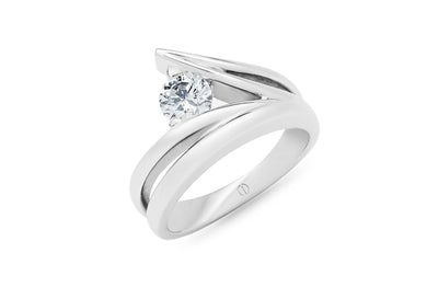 Inspired Collection, Waved, Wavey, Waves, ocean, surf, surfer, Platinum, 18k, 18ct White gold, brilliant cut, round cut, specialist, contemporary, modern, jewellery, jewelry, engagement ring, ring design, inspired design, tension setting