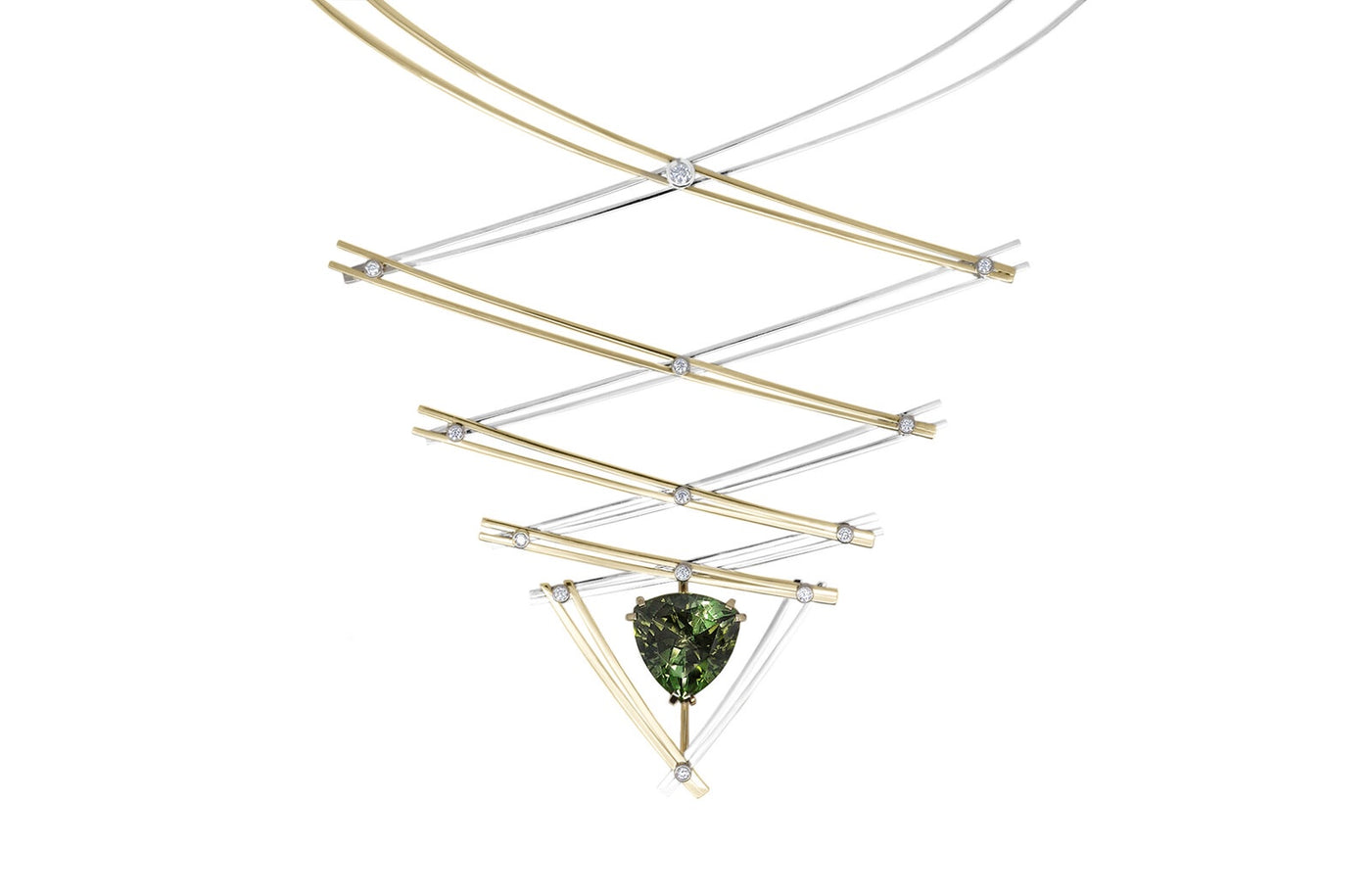 X-Tension: Green Tourmaline Concertina Necklace in Gold | 11.85ct