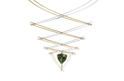 X-Tension: Green Tourmaline Concertina Necklace in Gold | 11.85ct